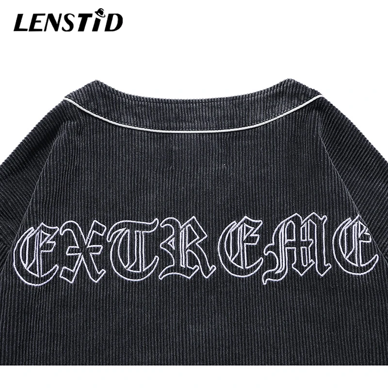 

LENSTID Spring Men Corduroy Bomber Jackets Hip Hop Button Embroidery Jacket Streetwear Harajuku Vintage Oversized Track Coats