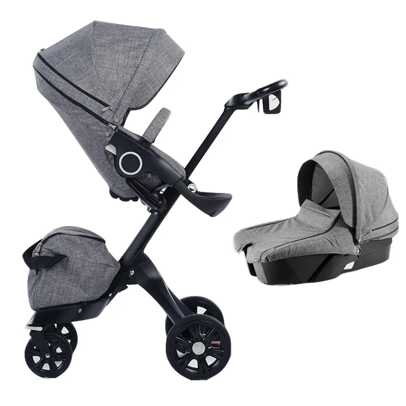 grey pram 2in1 Baby Stroller 2 in 1 High Landscape Kids Pram Folding Carriage Black Newborn Stroller Car Baby Cart Luxury Pushchairs For Infant - Цвет: grey pram 2in1