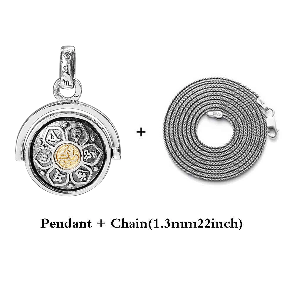 Necklace pendant 2 BALMORA, 925 пробы, серебро 360, быстрое вращение, шесть слов, подвески «Сутра» и цепочка для мужчин и женщин, ювелирные изделия, подарок, Ins стиль, подвеска - Окраска металла: Necklace pendant 2