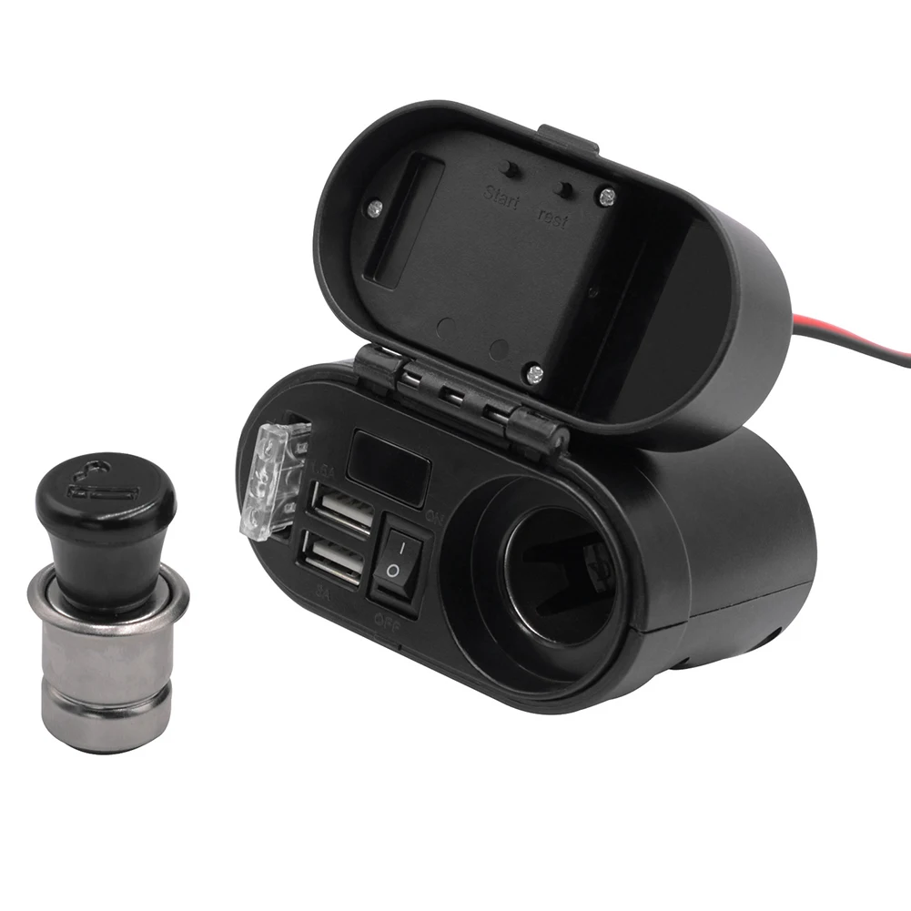 

Двойное зарядное устройство USB 3,1 а из АБС-пластика для мотоцикла с гнездом прикуривателя, вольтметром и часами