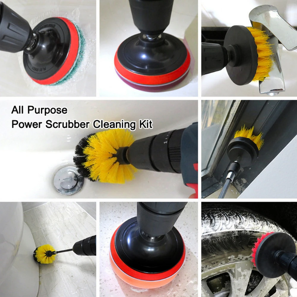 

24 PCS Drill Brush Attachments Set Includes Scrub Pads Sponges Different-Sized Brushes Power Scrubber Brushes with Extend Rod