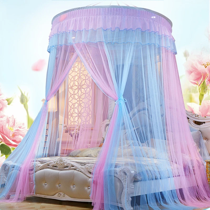 

New Home Round Top Mosquito Net Double Layer Yarn Bed Valance Mosquito Nets Bed Cover Bed Lace Romantic Mosquito-proof Curtain