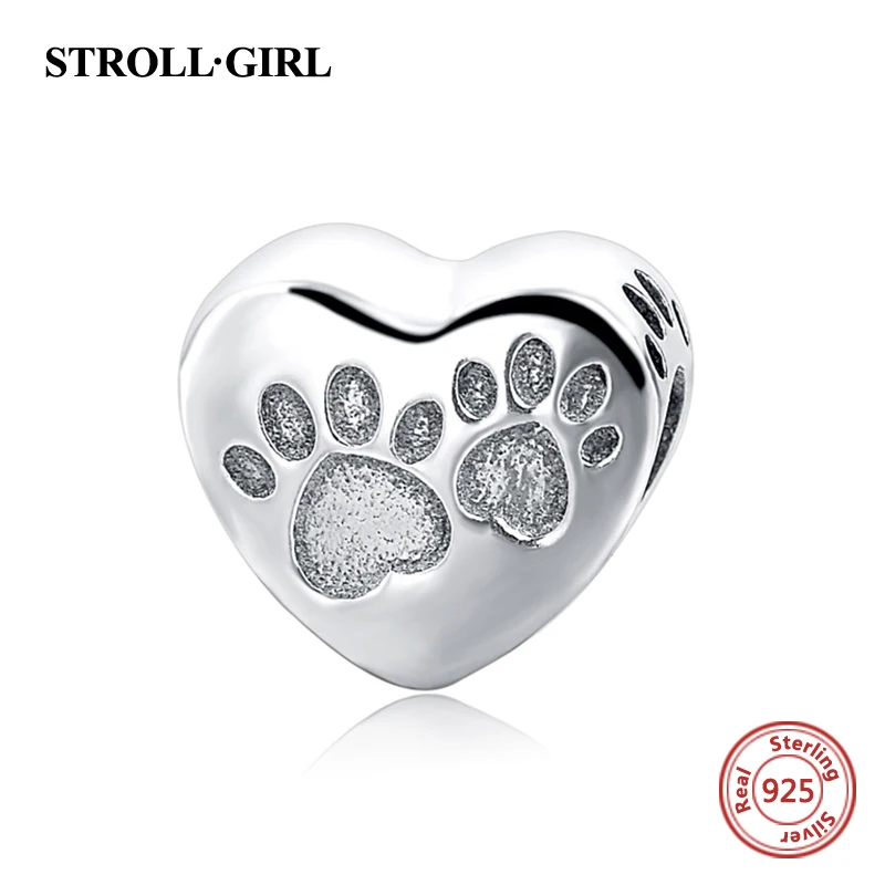 Настоящее стерлингового серебра 925 Подвески в форме сердца моя собака следы