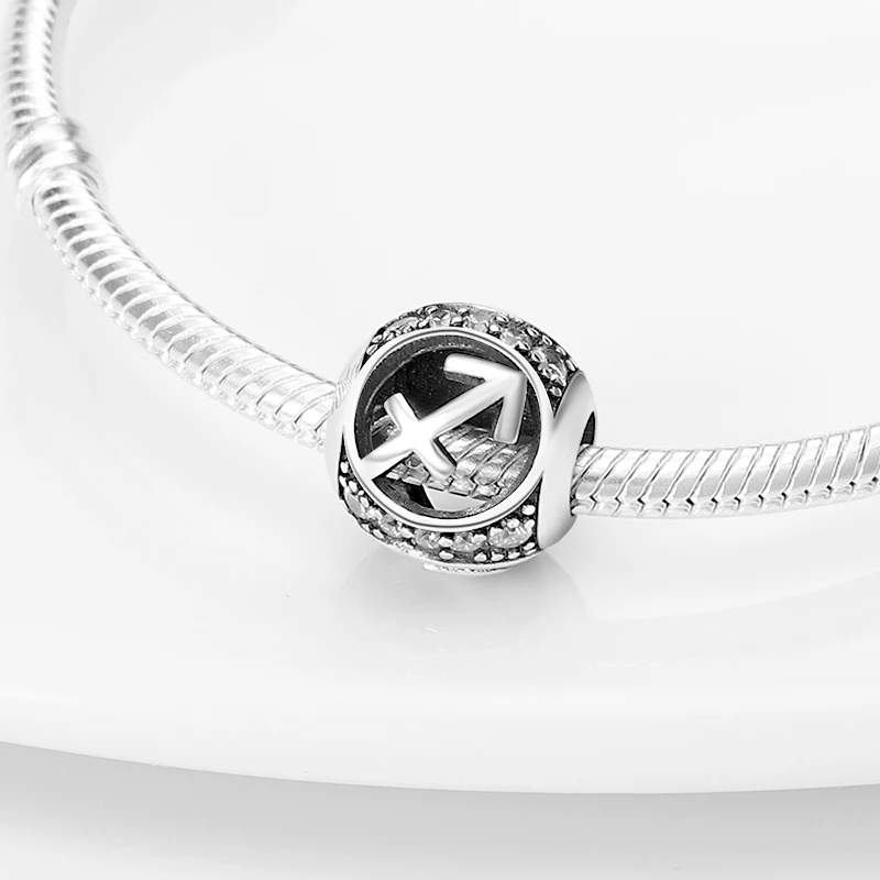 

plata charms of ley 925 Silver Round Twelve Constellation Series-Sagittarius Charms Bead Fit Original 3mm Bracelet Jewelry