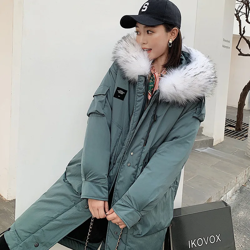 Duck green 191058 Новинка, женский пуховик, длинная куртка Parker, ветровка, Корейская версия, свободный, большой размер, длинный рукав, с капюшоном, шерстяное, хлопковое пальто - Цвет: Duck green 191058