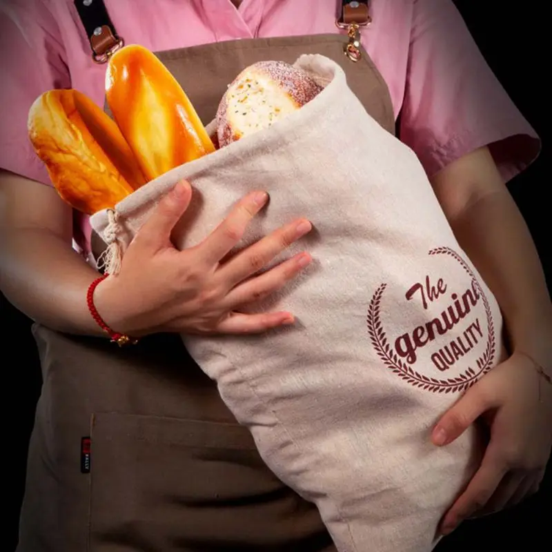 

Natural Cotton Linen Bread Bags Reusable Bread Storage Bags Drawstring Bag for Loaf Baguette Linen Bag for Food Storage