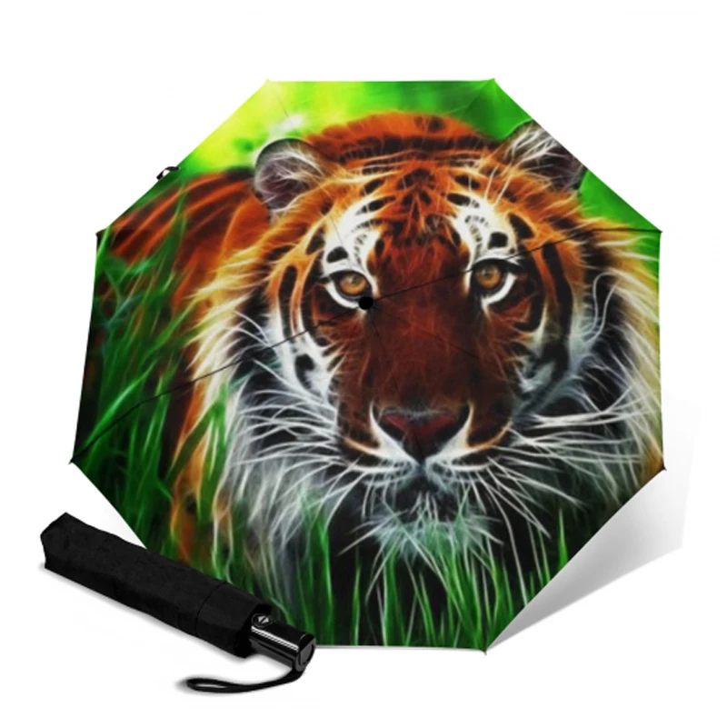 Дорожный полностью автоматический зонт женский с принтом тигра защитой от