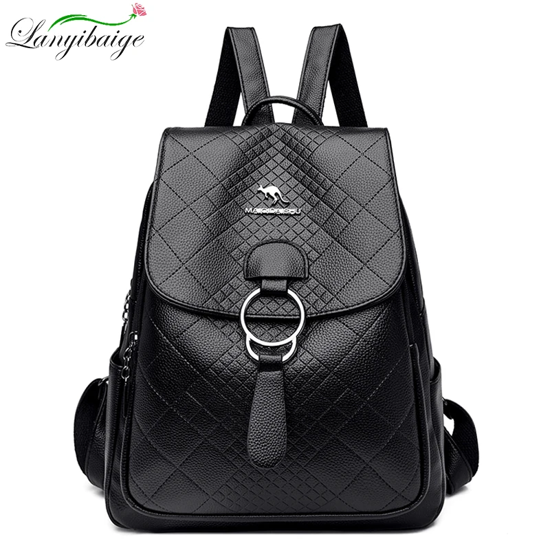 

Fashion School Backpack for Women 2022 High Quality PU Leather Rucksack Large Capacity Travel Diamond Lattice Female Bag Mochila