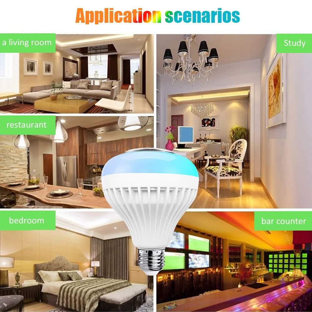 

E27 Bluetooth RGB LED Bulb Lamp LED Lamp With IR Remote Control Light Bulb Indoor Home Decor Energy-Saving Smart Lighting Lamp