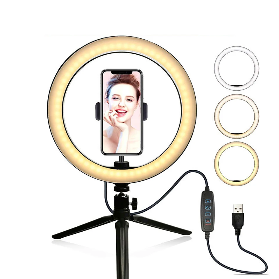 Кольцевой светильник для селфи светодиодная лампа 26 см со штативом с круглым