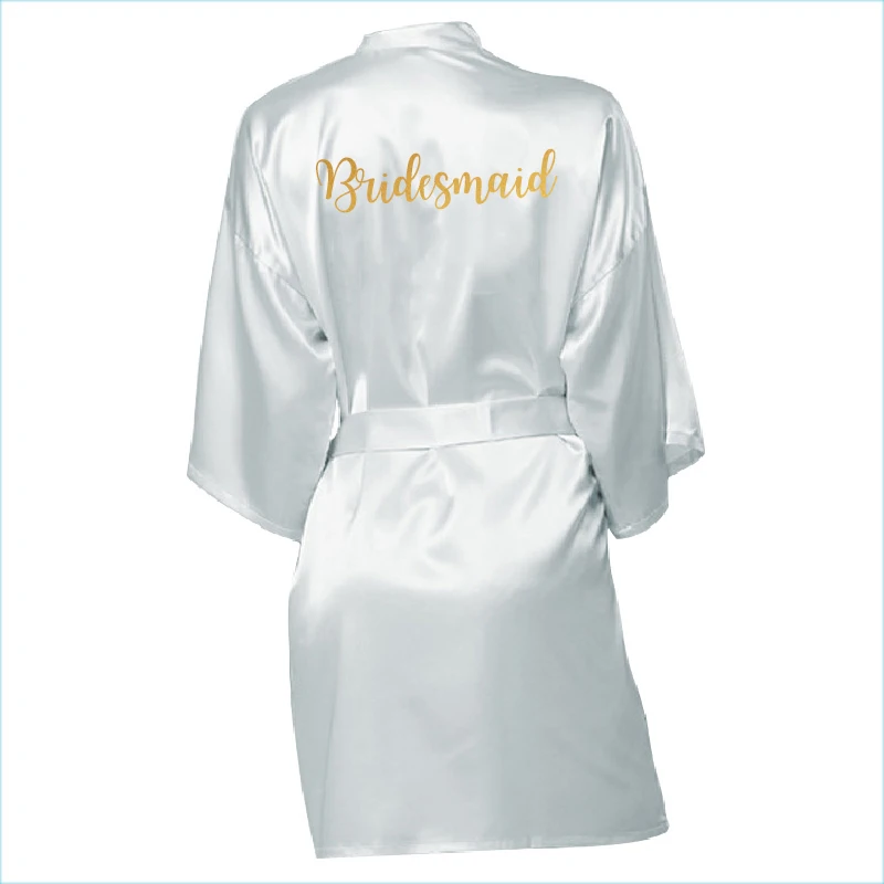 Женский Атласный халат с золотым принтом Свадебный подружки невесты кимоно для