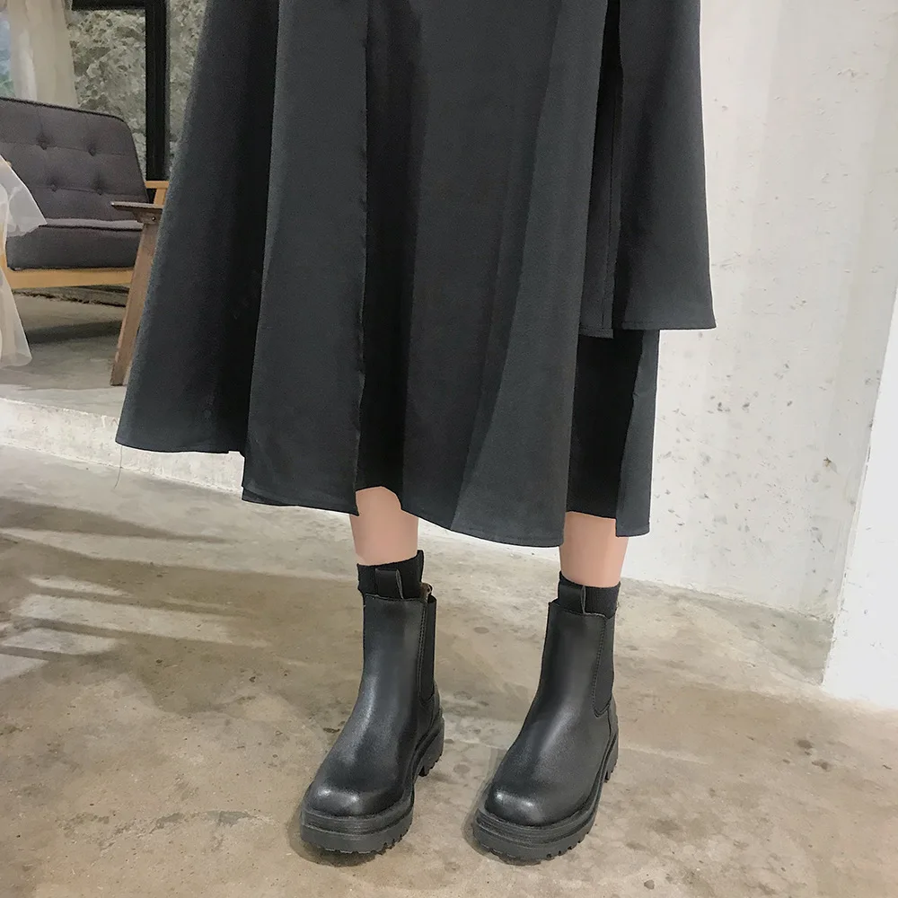 2020 Spring New Black Chelsea Boots Shoes Women Fashion Brand Ladies chunky Ankle Female botas mujer Mid Calf | Обувь