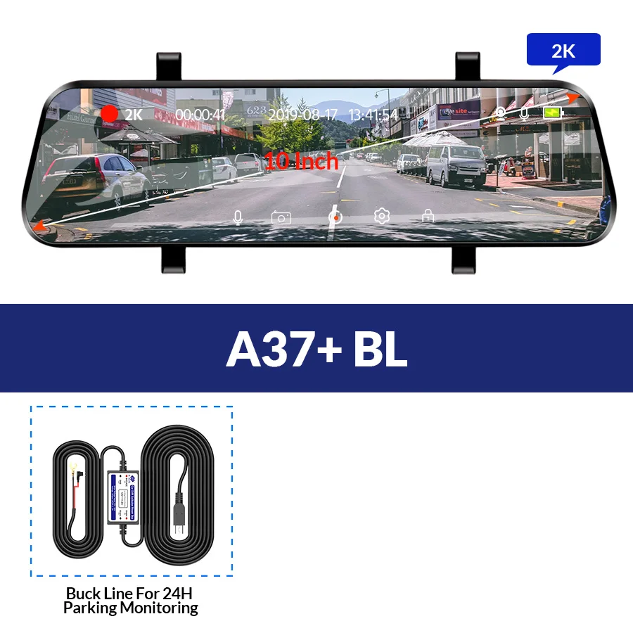 A37-BL E-ACE Car Dvr ADAS 4G 10" IPS mirror Dash cam Video Recorder Full HD 1920x1080 Dual Lens Rear View Mirror Android GPS Car Camera - Название цвета: A37-BL