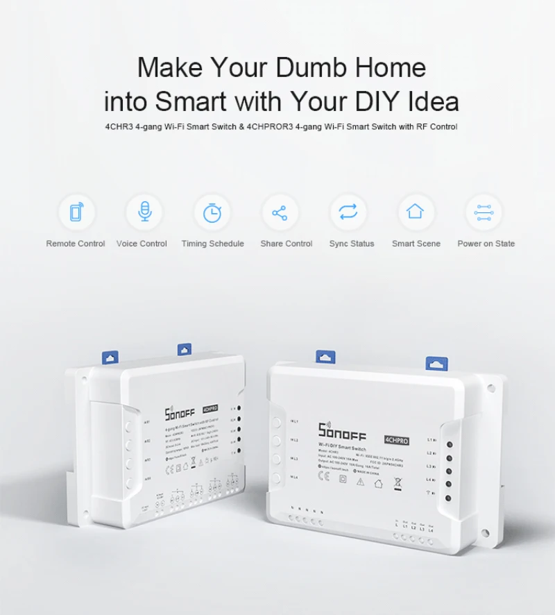 Itead SONOFF 4CH R3/ PRO R3 Wi-Fi модуль переключателя 4 Gang сделай сам Умный переключатель