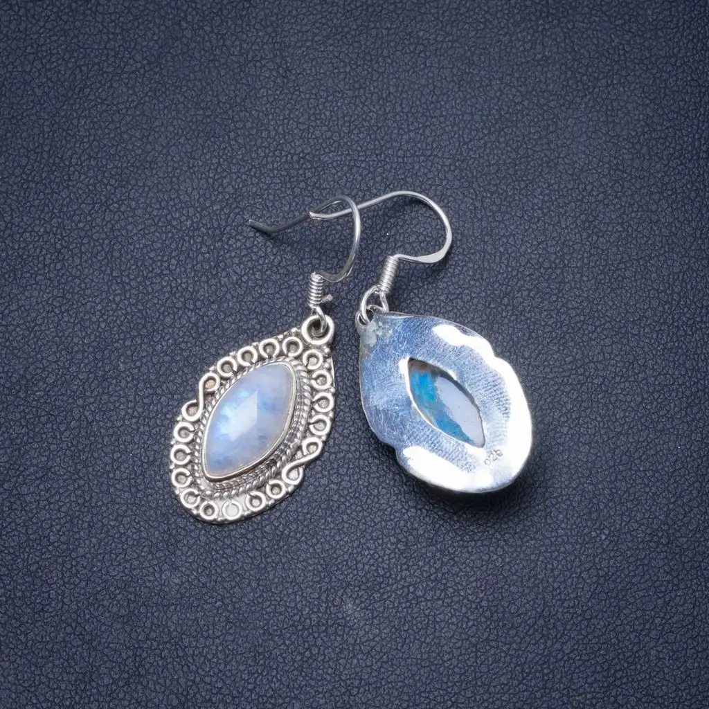 

Natural Rainbow Moonstone Handmade Unique 925 Sterling Silver Earrings 1.5" Y0573