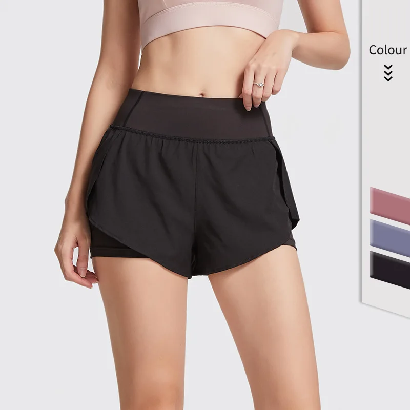 Double Layer Yoga Shorts for Women Summer Keep Fit Running Anti-Exposure Short Pants Solid Athletic Workout | Спорт и развлечения