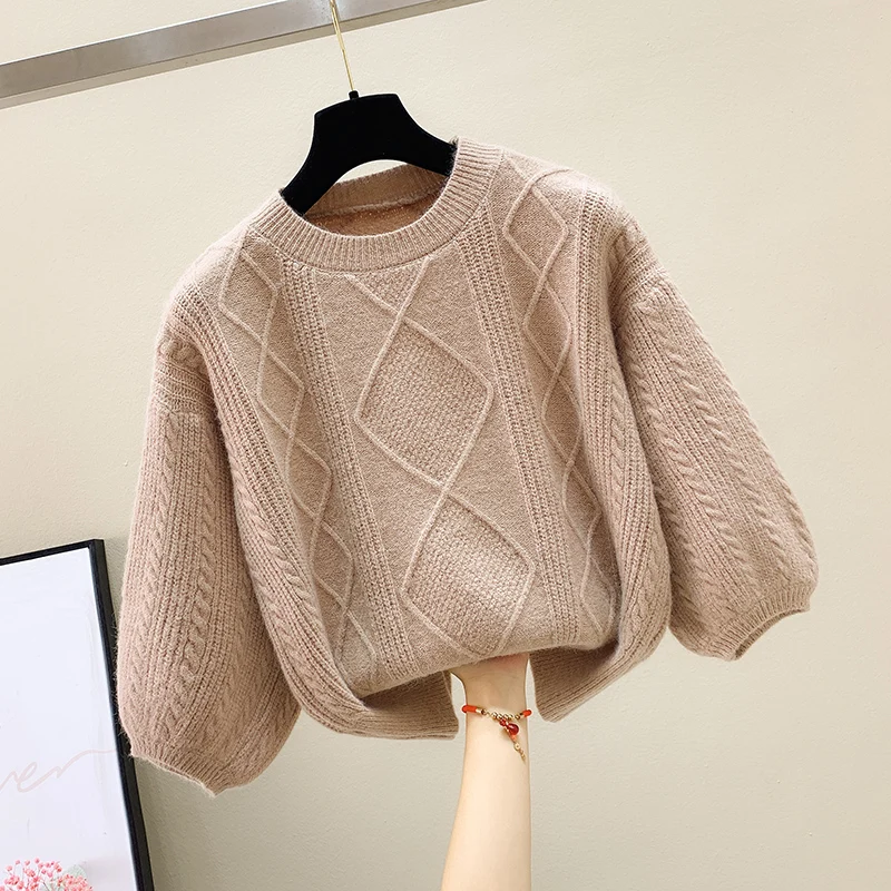 

White Plaid Korean Style Fashion Pullovers For Women'S Ladies Autumn Winter 2021 Clothing Sweater Tops Blouse Female Coat