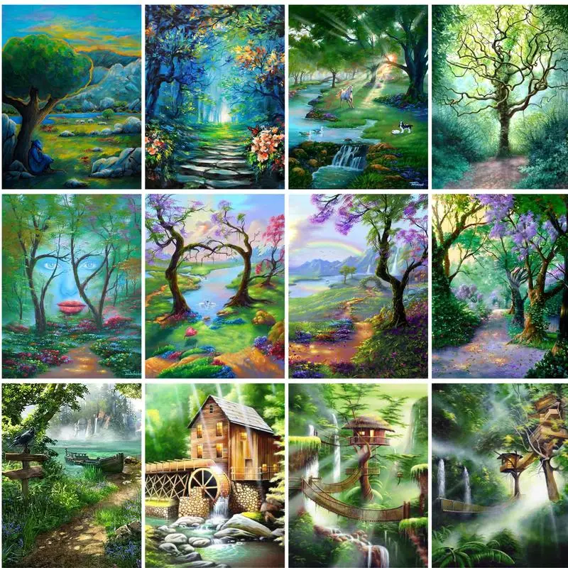 

RUOPOTY Painting By Number Forest Oil Painting Drawing On Canvas HandPainted Wall Picture For Living Room Handmade Gift