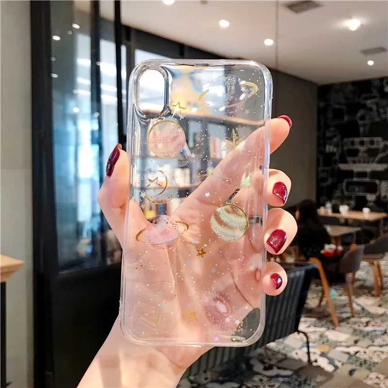 Блестящие чехлы для телефонов с Вселенной iPhone 12 11 Pro Max XR XS X 6 6S 7 8 Plus прозрачная