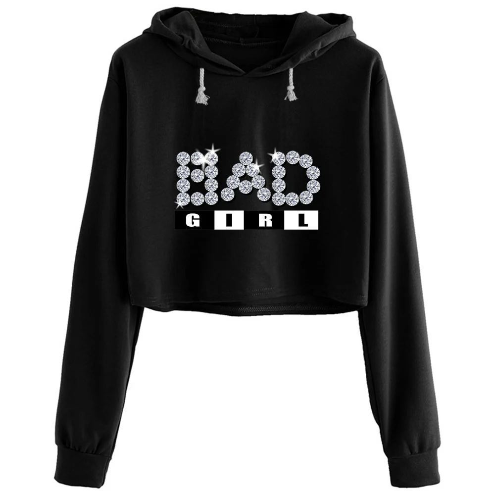 

Bad Girl Crop Hoodies Women Aesthetic Kpop Korean Y2k Pullover For Girls