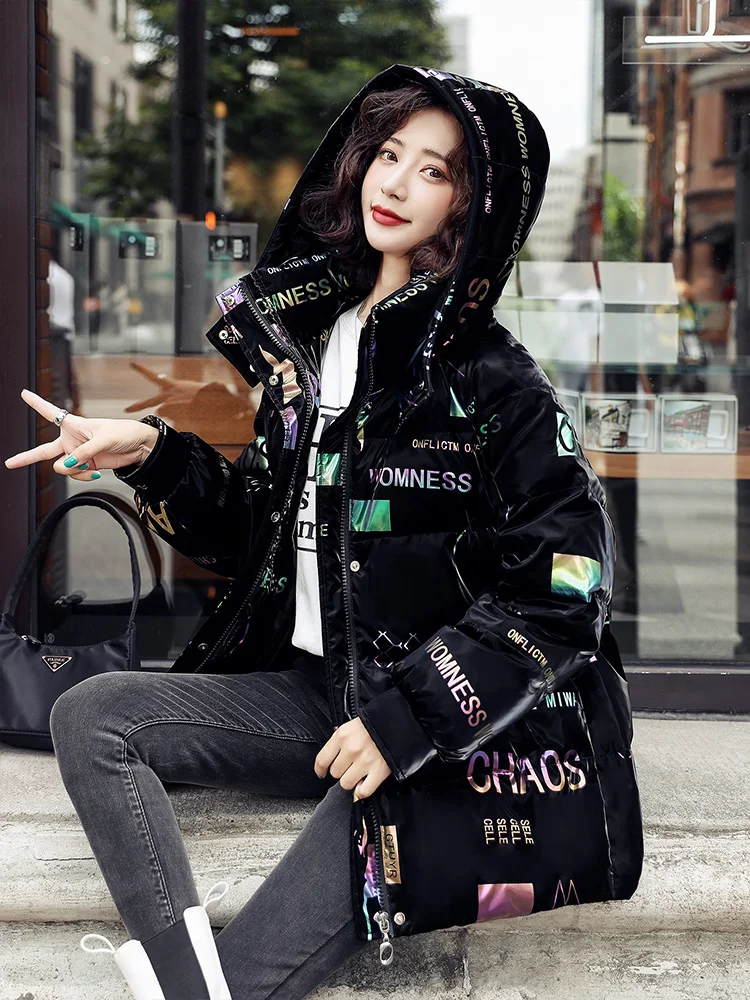 Зимняя женская куртка 2021 популярная Толстая модная Глянцевая парка на молнии с