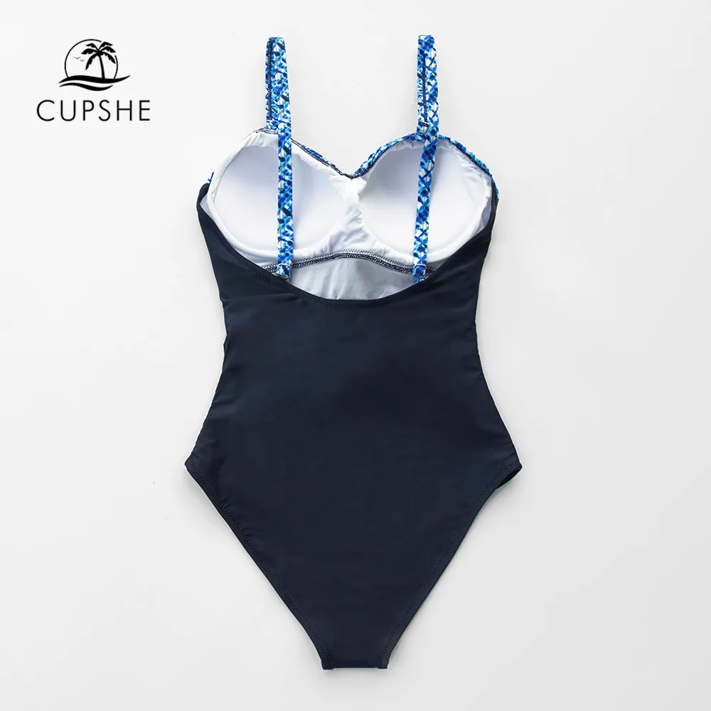 Купальник CUPSHE черный с синим эффектом завязывания краски соблазнительный