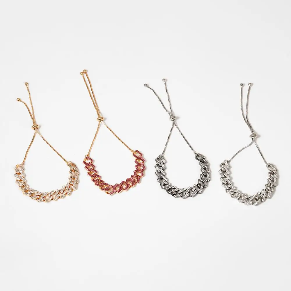 Браслеты цепочки SHIXIN в стиле хип хоп стразы женские браслеты из кубинской цепи