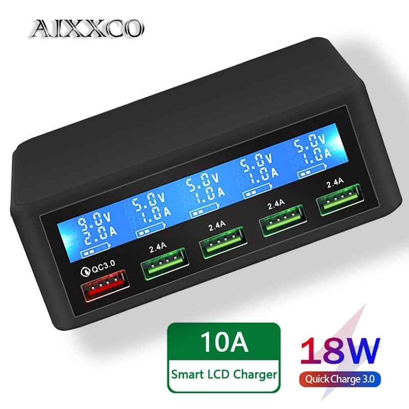 

Зарядная станция AIXXCO 818 с 5 USB-портами и поддержкой быстрой зарядки 3.0, 40 Вт, черного/белого цвета