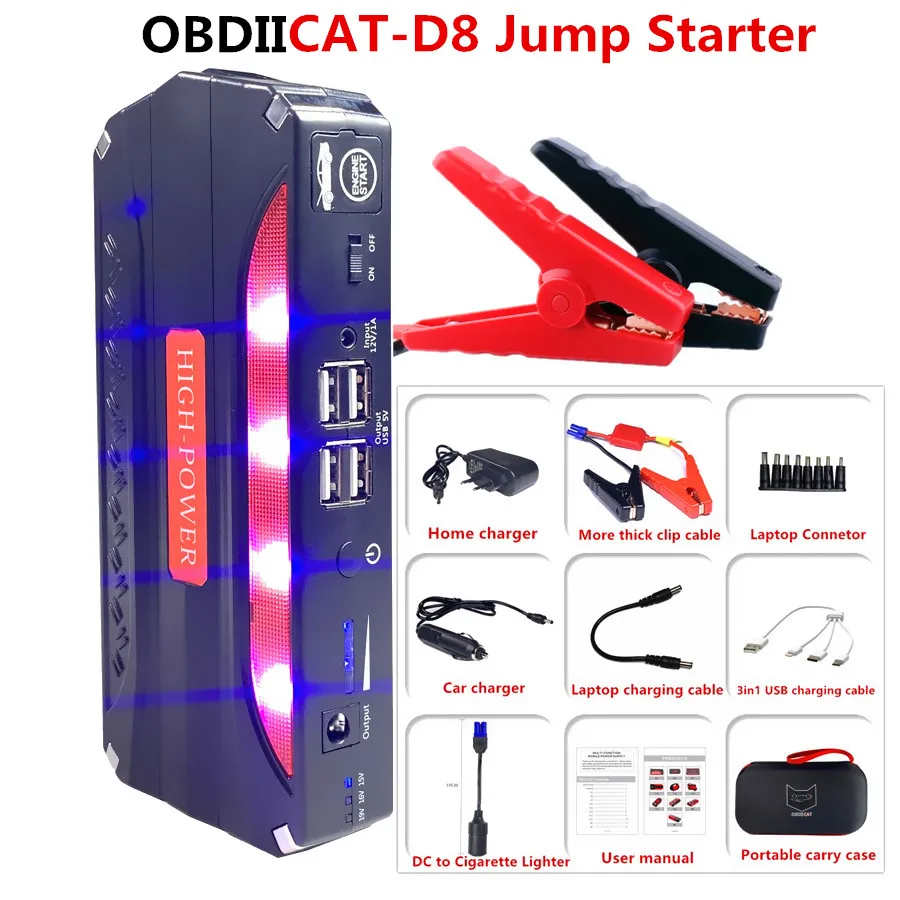 OBDIICAT D8 пусковое устройство 600A power Bank автомобильное автомобильный аккумулятор