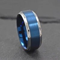 fashion 8mm blue brushed stainless steel mens ring silver color edge mens wedding band jewelry gift size 6 13