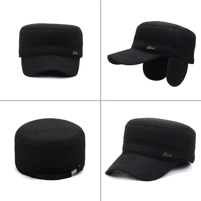 Мужская зимняя фетровая сохраняющая тепло бейсболка с ушами Снэпбэк Кепка для
