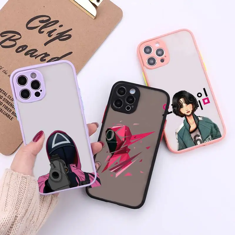 

squid game Phone Case For iPhone 12 11 Mini Pro XR XS Max 7 8 Plus X Matte transparent Back Cover
