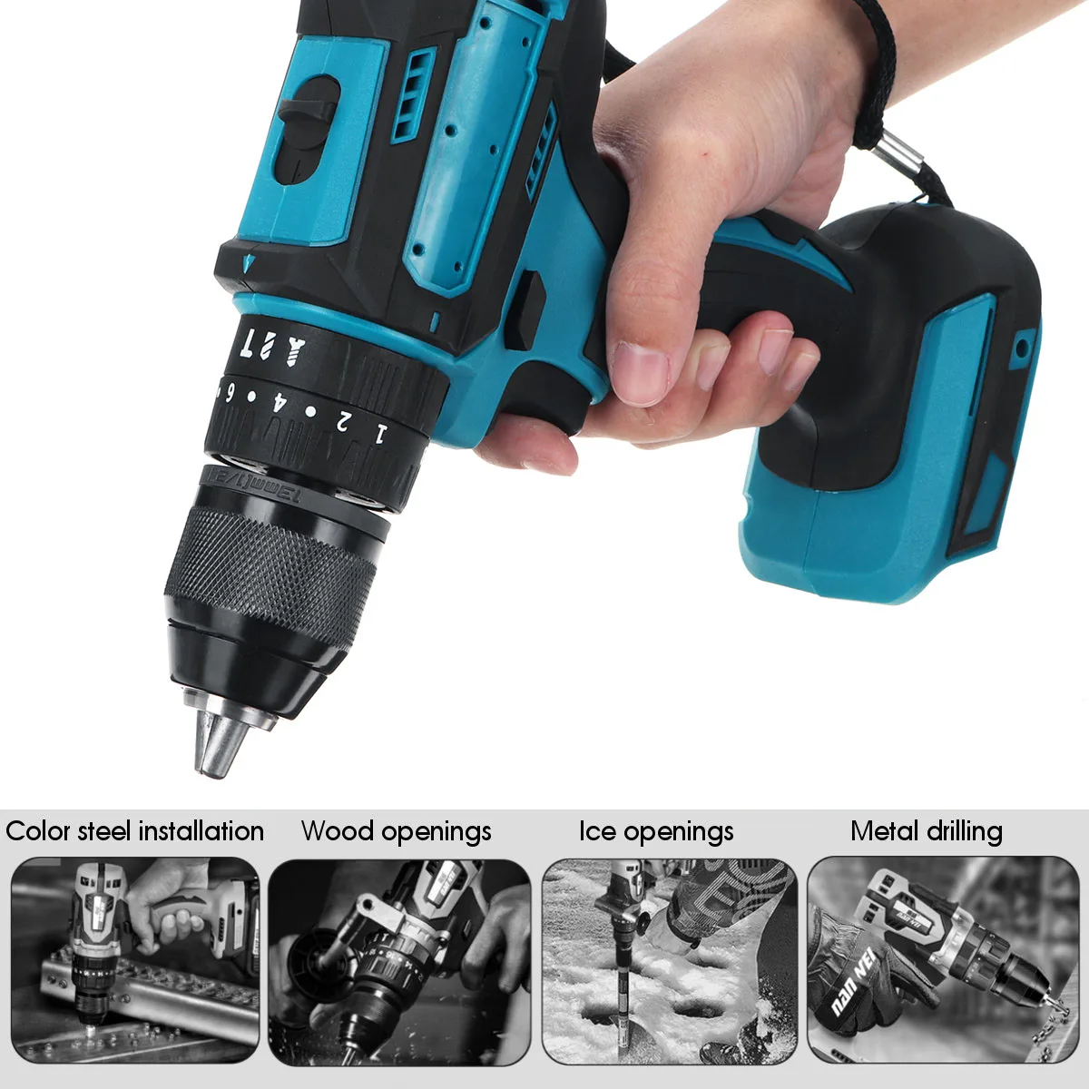 

3 IN 1 350N.M Torque Electric Drill Flat Hammer Impact Drilling Electric Screwdriver Tools Fit for Makita 18V Battery