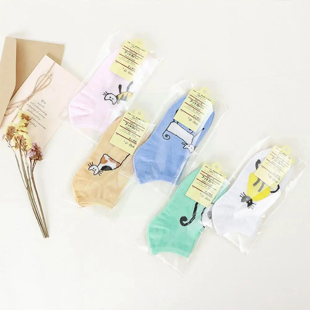 

New Women Socks Cute Cats Boat Socks Cartoon Short Socks Socks Breathable Nonslip Invisible J6x9