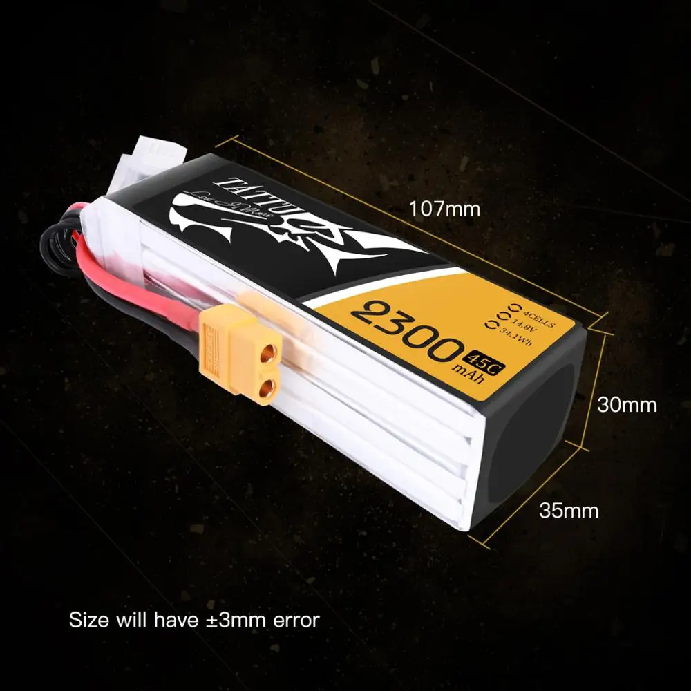 Tattu-bater&iacute;a Lipo 3S 4S11.1V 2300 V 45C XT60, 14,8 mAh, enchufe para Dron, FPV, Marco, helic&oacute;ptero, avi&oacute;n, accesorios para coche-3