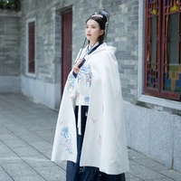 Free shipping style Cape ancient costume Hanfu woolen cloth medium and long hooded outer jacket female autumn and winter