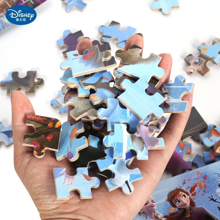 

Disney 60 PcsPrincess Frozen 2 Toy Wooden Box Puzzle Early Education Children Bottom Box Puzzle Toys Birthday Present Kid Toys