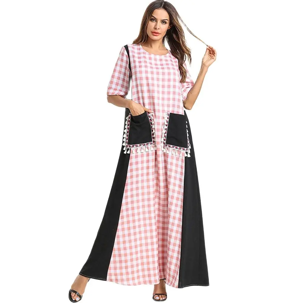 Женское платье-кимоно с контрастной строчкой, свободное платье в арабском стиле, большие размеры, Дубай, 7590