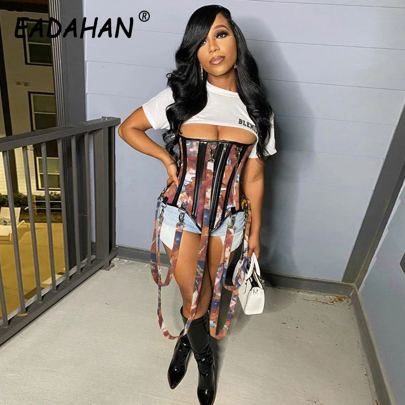 

EADAHAN Fashion Women Patchwork Camouflage All-Match Body Sculpting Girdle And Long Jumpsuit Suit Streetwear Cargo Belt Overalls
