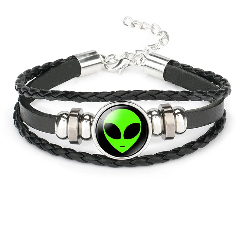 Кожаный браслет Alien сувениры стеклянный кабошон Мультяшные детские браслеты из
