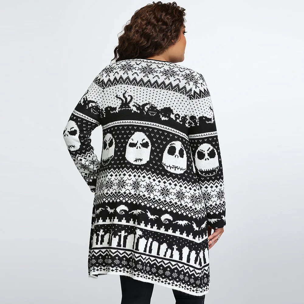 

Tops For Women Full Sleev Oversized Long Sleeve Lapel Printed Knit Cardigan Autumn/Winter Street Style Long Jacket 2020 New