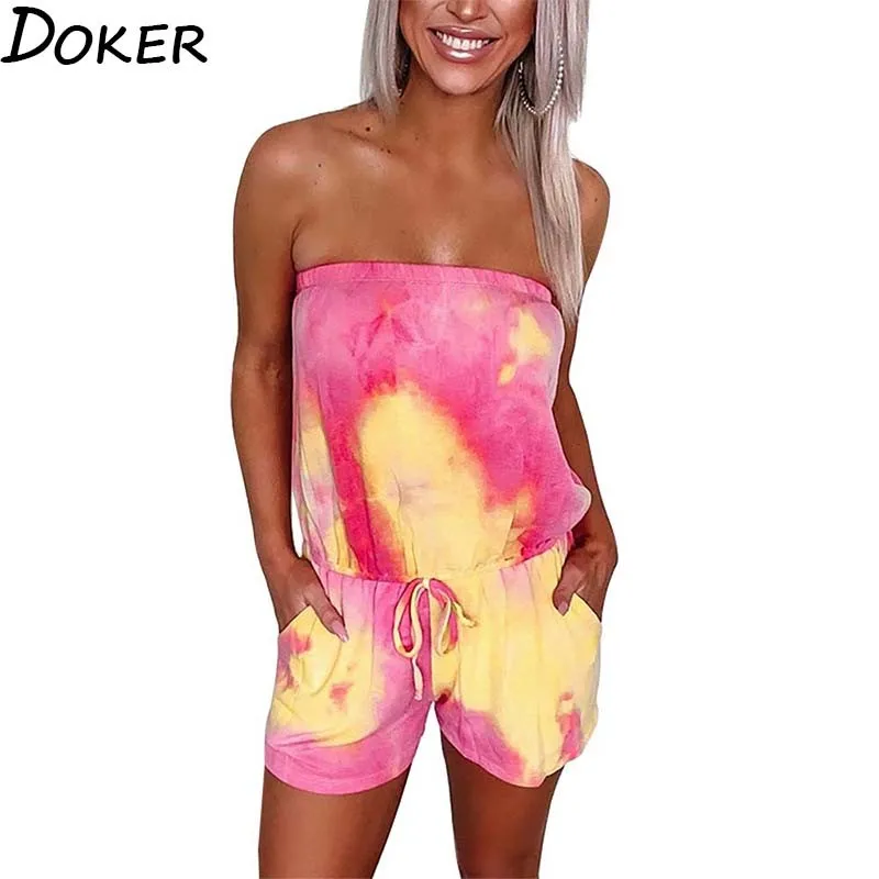 Женский Летний комбинезон с шортами завязками элегантный цельный открытыми