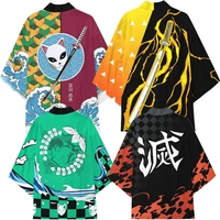 anime demon slayer agatsuma zenitsu kamado tanjirou kisatsutai cosplay costume coat uniform cloak tops kimono haori shirt unisex