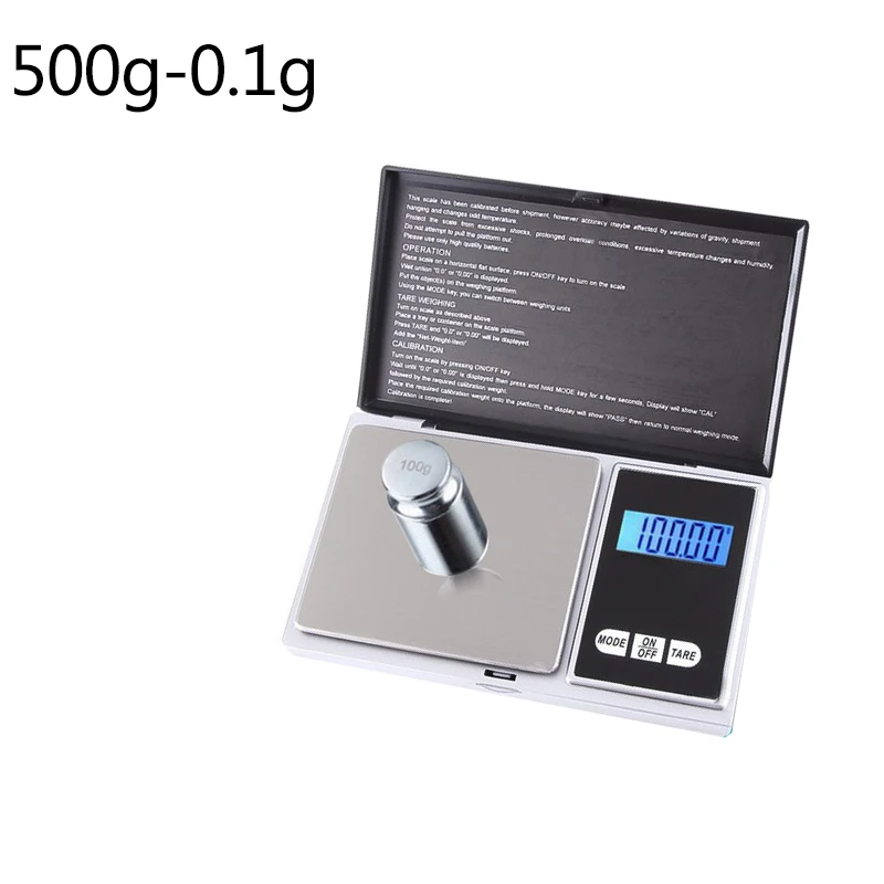 500g-0.1g 1 шт. цифровые весы для драгоценных камней, выполненные из 100/200/300/500/1000g 0,01/0,1 г Высокая точность ЖК-дисплей Дисплей карманные весы в граммах Вес для Кухня наркотиков - Цвет: 500g-0.1g