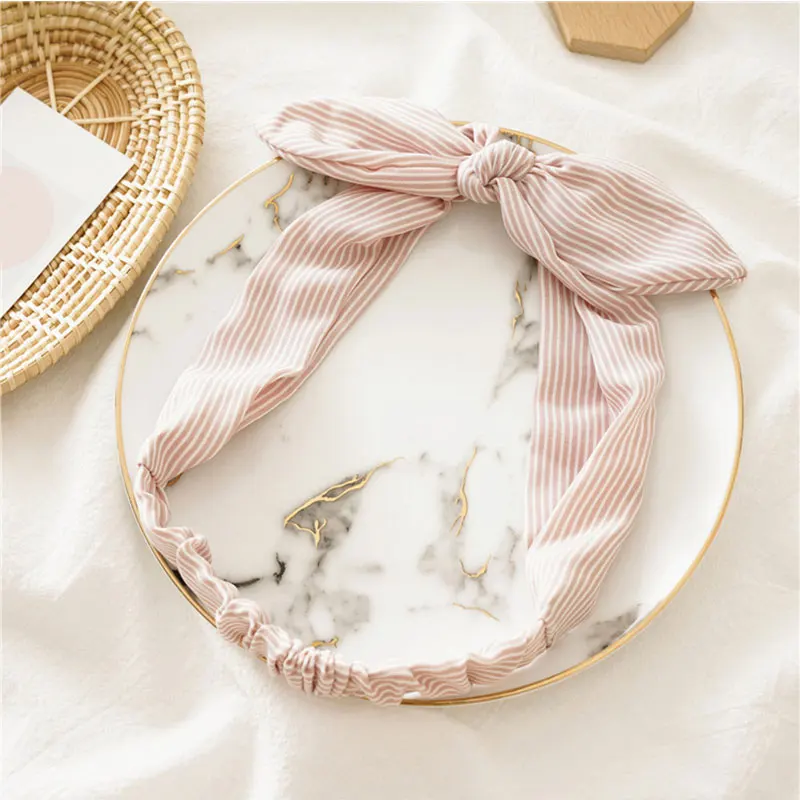 

Sweet Ladies Striped Rabbit Ear Headbands For Women Girls Cute Elastic Hair Rope Female Hair Tie Turban Hair Accessories