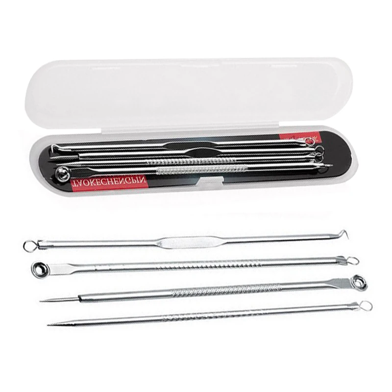 

New Blackhead Comedone Acne Pimple Blackhead Remover Tool Spoon for Face Skin Care Tool Needles Facial Pore Cleaner 4pcs/set