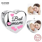 ELESHE 100% 925 серебро сердце лучшего мамы из бисера персонализированные пользовательские фото Подвески подходят к оригинальному браслету, 