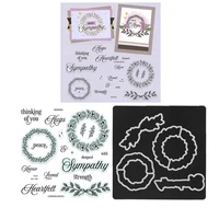 flower wreath leave sympathy words metal cutting dies and clear stamps for diy scrapbook diary embossing template card 2021 new