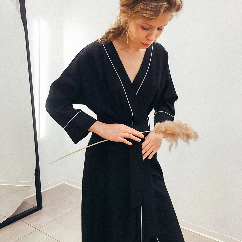 Черные сексуальные халаты Hiloc женский халат невесты длинный шелковый свадебное