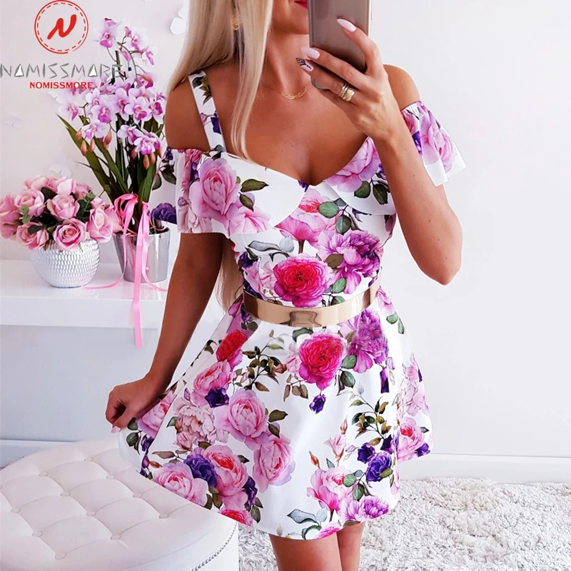 Модное женское платье, вечерние, уличная одежда, Rullfes, Декор, слинг, короткий рукав, цветочный принт, мини-леди, летнее тонкое платье без бретелек